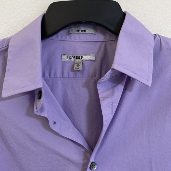 Express Men's Medium Long Sleeve Button Lavender Fitted Shirt with Stretch - Picture 2 of 9